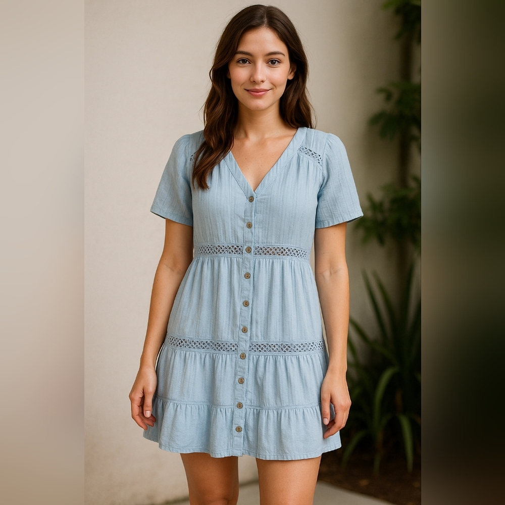 Knox Rose Light Blue Button-Down Mini Dress